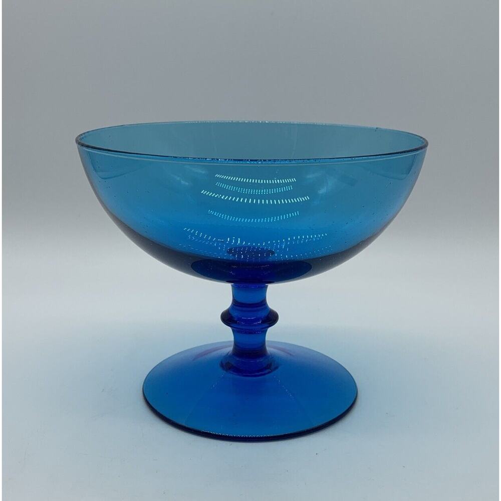 Vintage Hand Blown Cambridge Glass Blue Pedestal Candy Compote Bowl